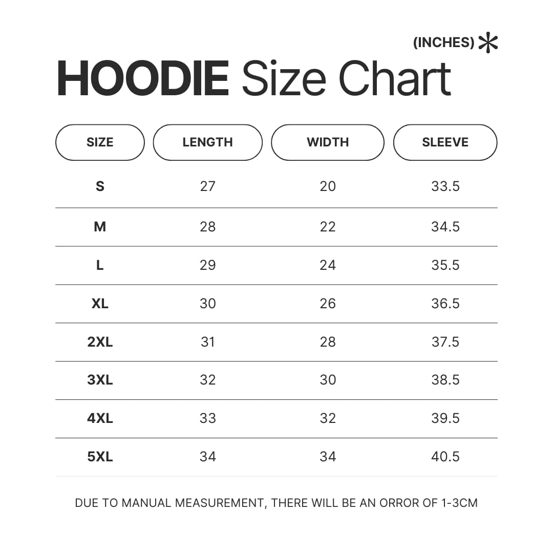 Hoodie Size Chart - Limbus Company Merch