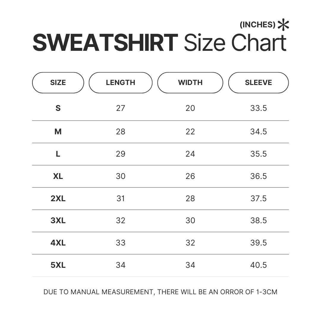 Sweatshirt Size Chart - Limbus Company Merch