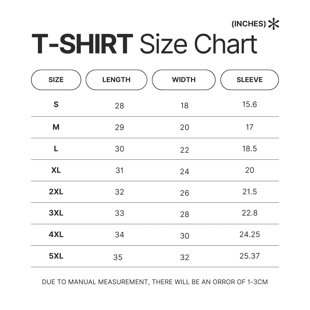 T shirt Size Chart - Limbus Company Merch