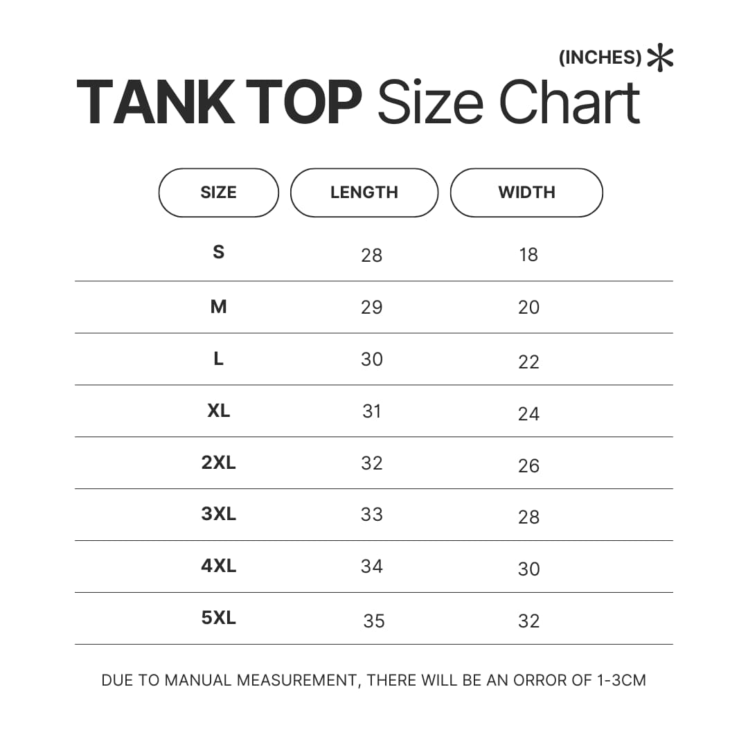 Tank Top Size Chart - Limbus Company Merch