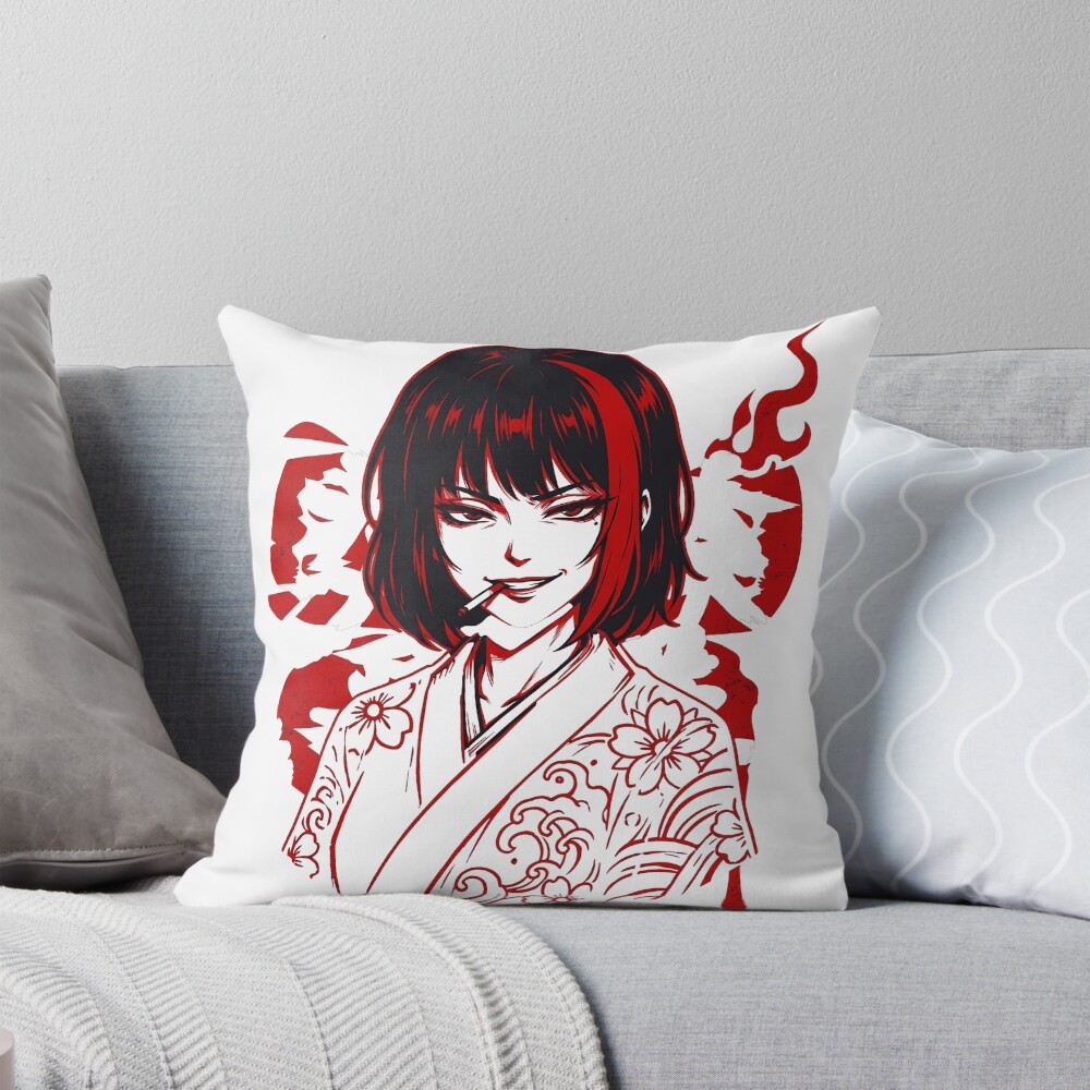 Limbus Company Ryoshu Cigarette Portrait Anime Gaming Tee Throw Pillow